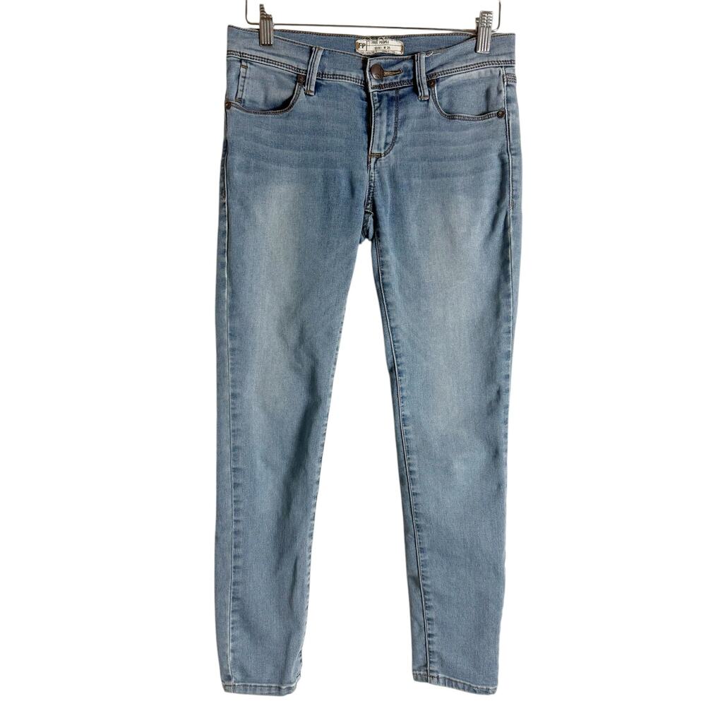 Free People Low Rise Stretch Denim Blue Light Wash Skinny Jeans Size 25